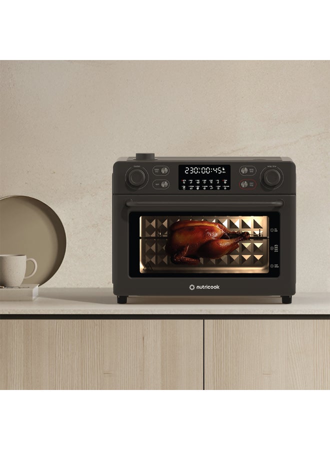 نيوتري كوك Air Fryer + Toaster Oven – 30L Stainless Steel Oven with Rotisserie, Steam-Infused Cooking, 12 Smart Programs, Dual Fan Speeds, 6 Heating Elements, Crystal-Clear Window, 2-Year Warranty 30 L 1700 W AFTO330 Black - Image 3