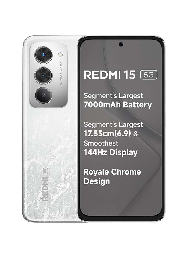Xiaomi Redmi 15 5G Frosted White | 6GB+128GB | 7000mAh Battery | 6.9” 144Hz Display | Snapdragon 6s Gen 3 | 18W Reverse Charging | 50MP AI Dual Camera | Indian Version - Image 1