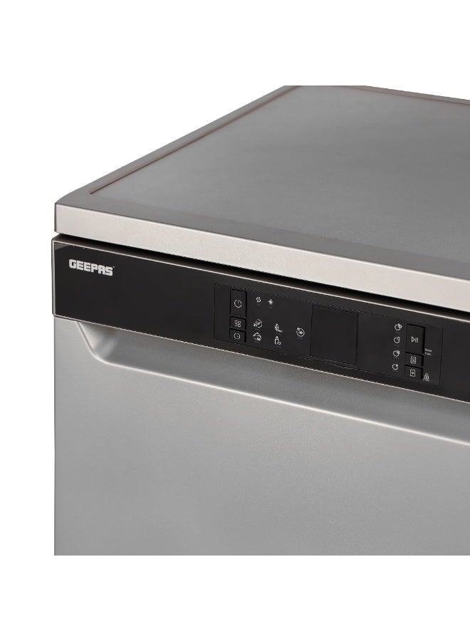 جيباس Free Standing Dishwasher - 13 Place Setting, Stainless Steel Tub, 5 Programs (Quick, Intensive, Hygiene), LED Display, Child Lock, Eco-Friendly 145 kW GDW1354SV Silver - Image 3