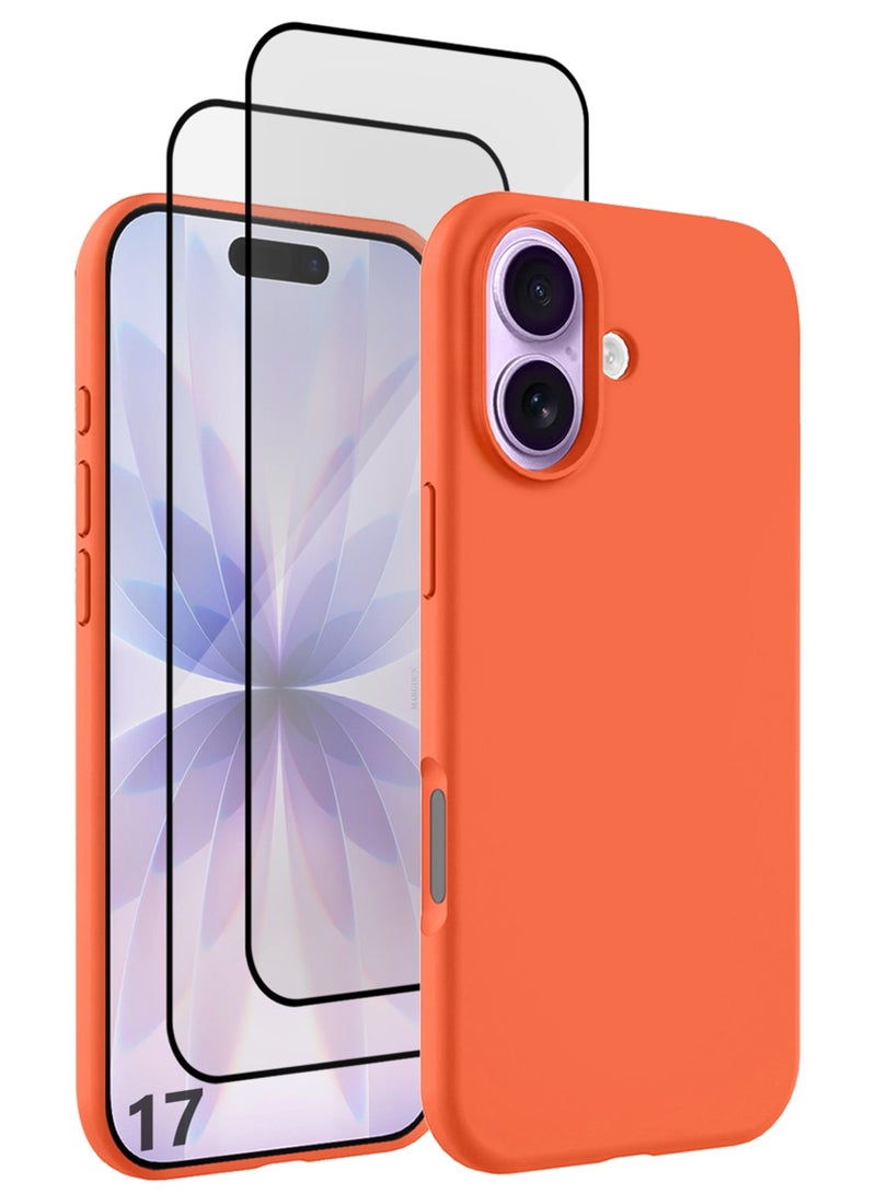 مارجون 3 Packs Silicone Protective Phone Case for iPhone 17 - Soft Anti-Scratch Microfiber Lining Ultra Slim Drop Protection Phone Cover with Two 3D Screen Protectors - Cosmic Orange-3 - Image 1