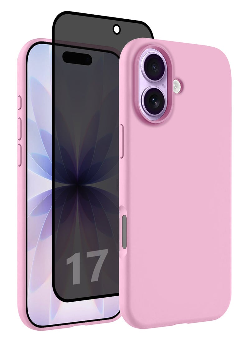 MARGOUN 2 Packs Silicone Protective Phone Case for iPhone 17 - Soft Anti-Scratch Microfiber Lining Ultra Slim Drop Protection Phone Cover with Privacy Screen Protector - Pink-4 - Image 1