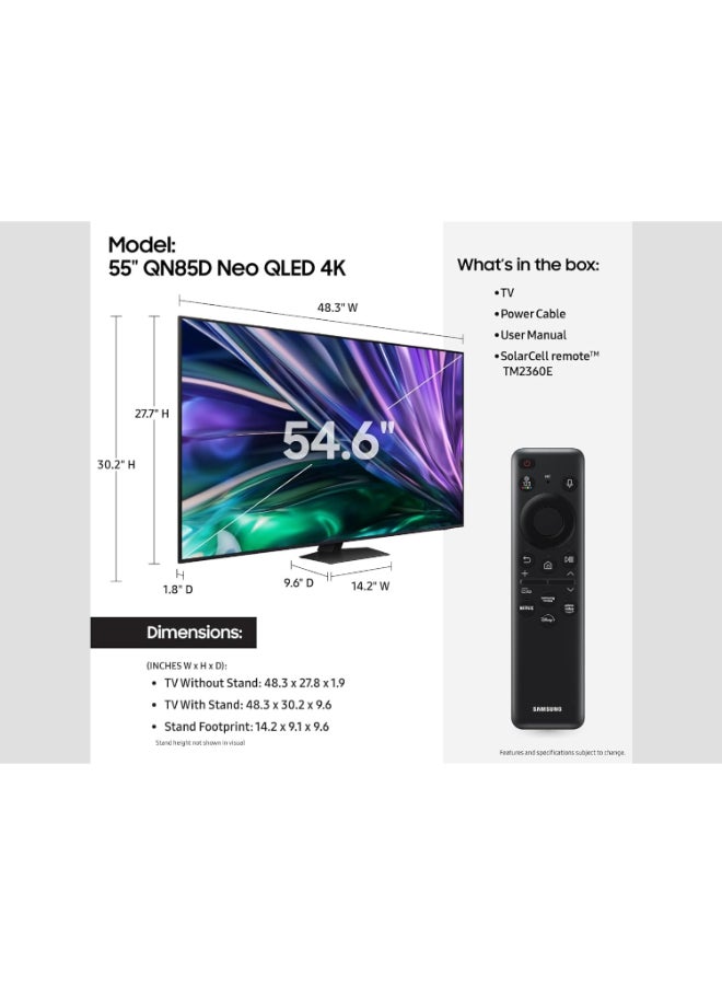 سامسونج Renewed - 55-Inch Class QLED 4K QN85D Series Mini LED 55QN85D Black - Image 2