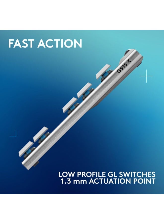 Logitech G915 X LIGHTSPEED TKL Low-Profile Wireless Gaming Keyboard, Double-Shot PBT Keycaps, Fully Programmable Keys, RGB Backlighting, Sleek Aluminum Finishing, GL Brown Tactile, PC/Mac - White - Image 3