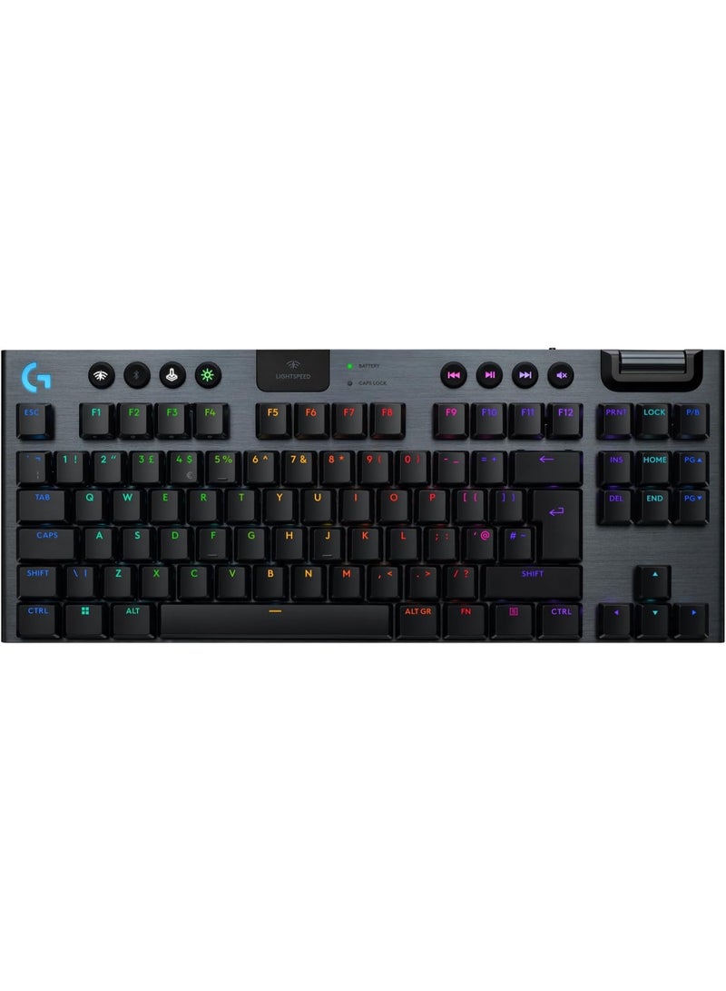 Logitech G915 X LIGHTSPEED TKL Low-Profile Wireless Gaming Keyboard, Double-Shot PBT Keycaps, Fully Programmable Keys, RGB Backlighting, Sleek Aluminum Finishing, GL Brown Tactile, PC/Mac - Black - Image 1