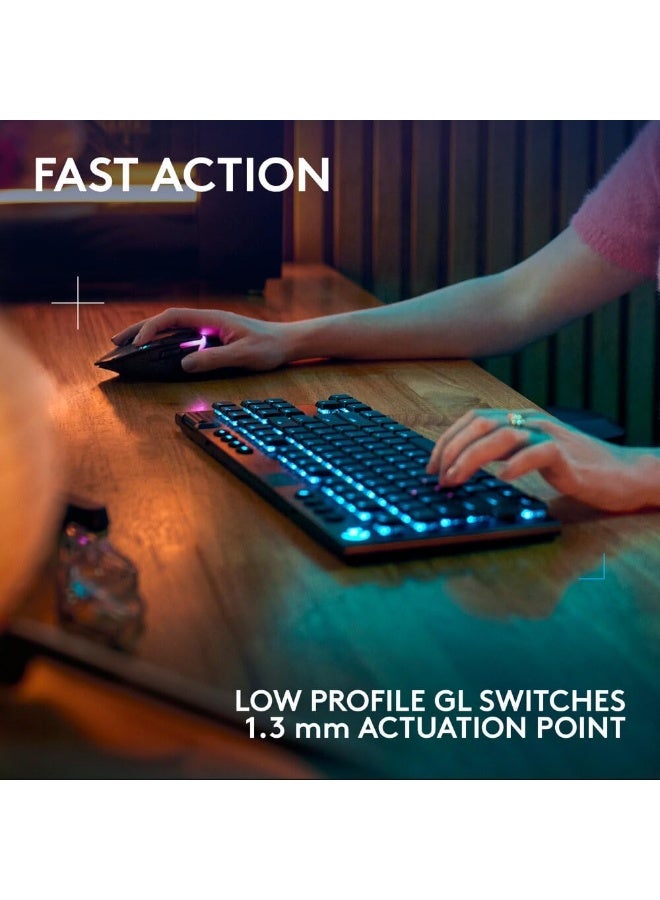 Logitech G915 X LIGHTSPEED TKL Low-Profile Wireless Gaming Keyboard, Double-Shot PBT Keycaps, Fully Programmable Keys, RGB Backlighting, Sleek Aluminum Finishing, GL Brown Tactile, PC/Mac - Black - Image 3