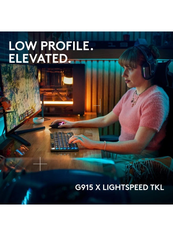 Logitech G915 X LIGHTSPEED TKL Low-Profile Wireless Gaming Keyboard, Double-Shot PBT Keycaps, Fully Programmable Keys, RGB Backlighting, Sleek Aluminum Finishing, GL Brown Tactile, PC/Mac - Black - Image 2
