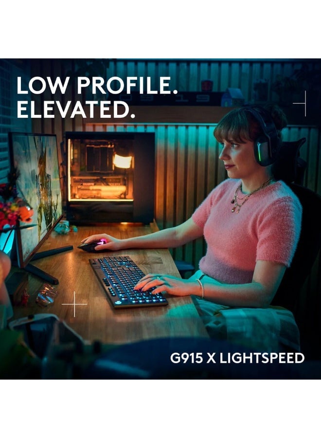 Logitech G915 X LIGHTSPEED Low-ProfileWireless Gaming Keyboard, Double-Shot PBT Keycaps,Fully Programmable Keys,RGB Backlighting, Sleek Aluminum Finishing,GL Brown Tactile Switches-PC/Mac-Black - Image 2