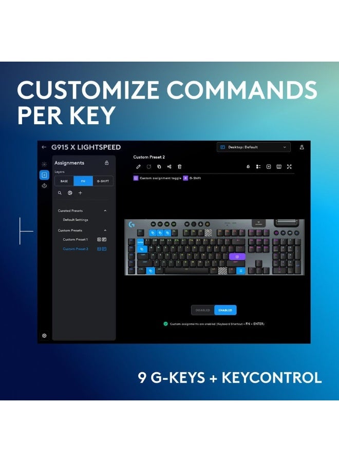 Logitech G915 X LIGHTSPEED Low-ProfileWireless Gaming Keyboard, Double-Shot PBT Keycaps,Fully Programmable Keys,RGB Backlighting, Sleek Aluminum Finishing,GL Brown Tactile Switches-PC/Mac-Black - Image 4