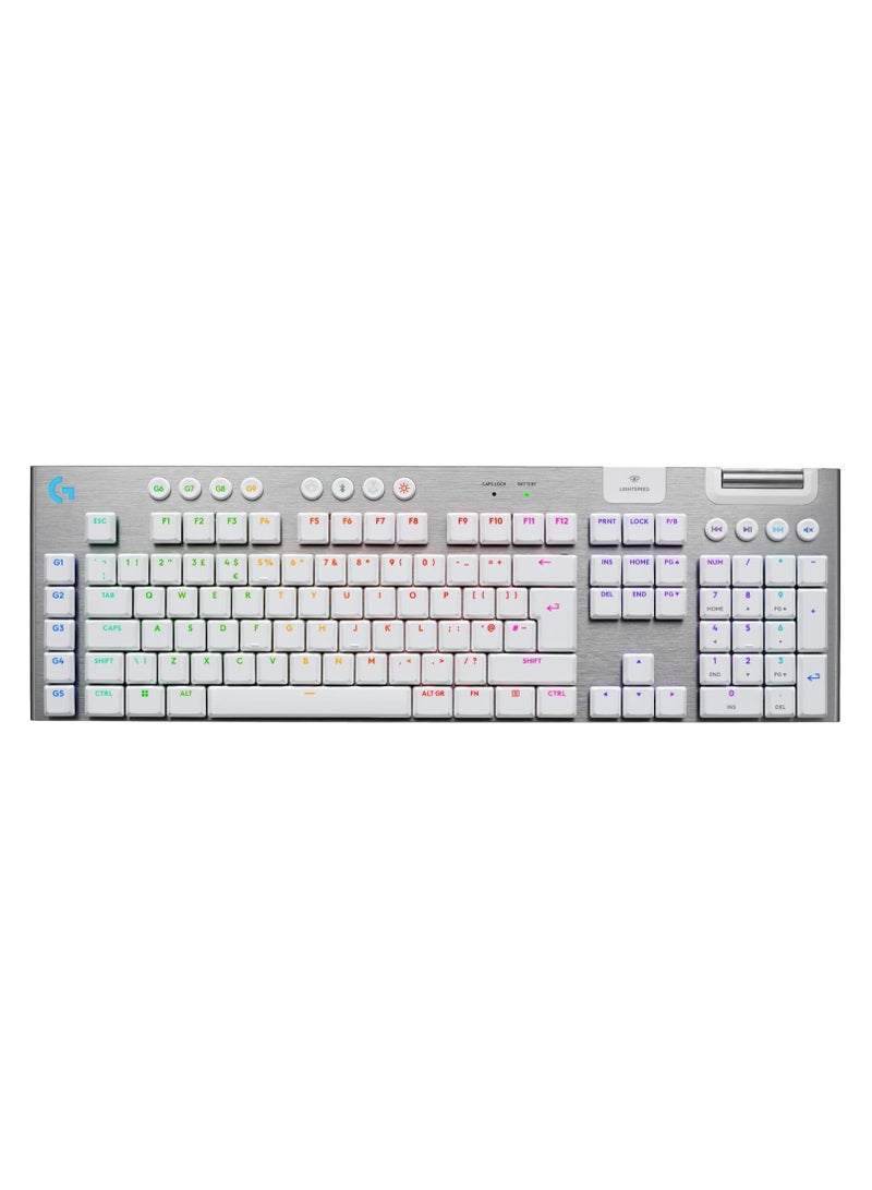Logitech G915 X LIGHTSPEED Low-Profile Wireless Gaming Keyboard, Double-Shot PBT Keycaps,Fully Programmable Keys,RGB Backlighting, Sleek AluminumFinishing, GL Brown Tactile Switches-PC/Mac-White - Image 1