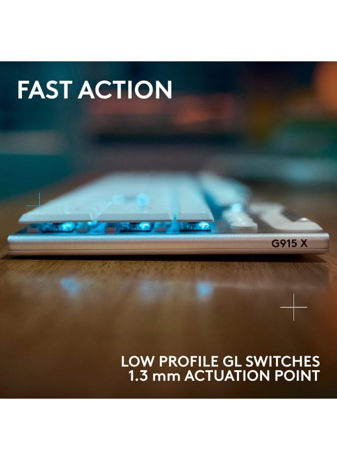 Logitech G915 X LIGHTSPEED Low-Profile Wireless Gaming Keyboard, Double-Shot PBT Keycaps,Fully Programmable Keys,RGB Backlighting, Sleek AluminumFinishing, GL Brown Tactile Switches-PC/Mac-White - Image 3