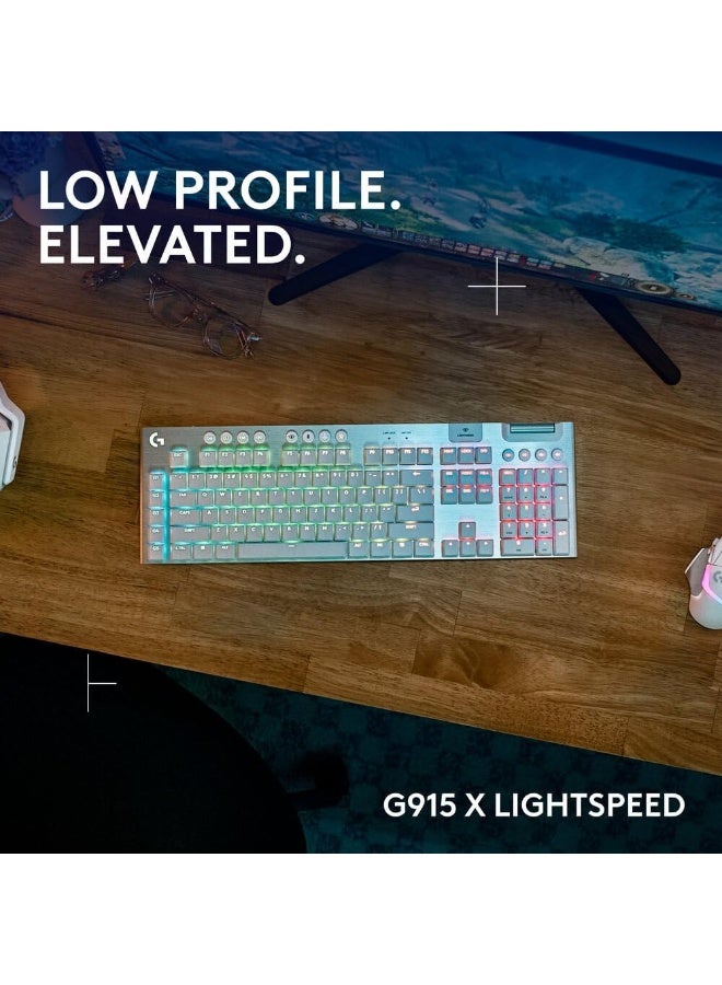 Logitech G915 X LIGHTSPEED Low-Profile Wireless Gaming Keyboard, Double-Shot PBT Keycaps,Fully Programmable Keys,RGB Backlighting, Sleek AluminumFinishing, GL Brown Tactile Switches-PC/Mac-White - Image 2