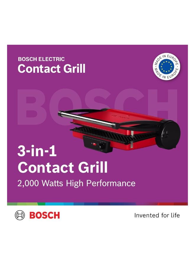 BOSCH Health Grill, 3-in-1 Contact Grill | Grill Like a Pro, Indoors 2000 W TCG4104GB Red/Black - Image 2
