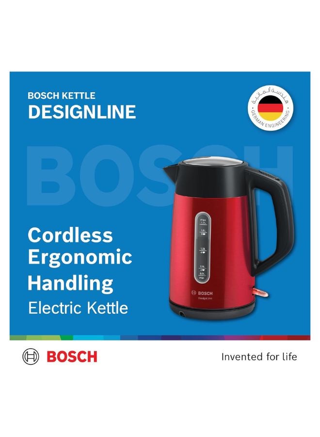 بوش 1.7L Kettle, 3kW Rapid Boil, Stainless Steel Design | Elevate Your Brew 1.7 L 3000 W TWK4P434GB Red/Black - Image 2