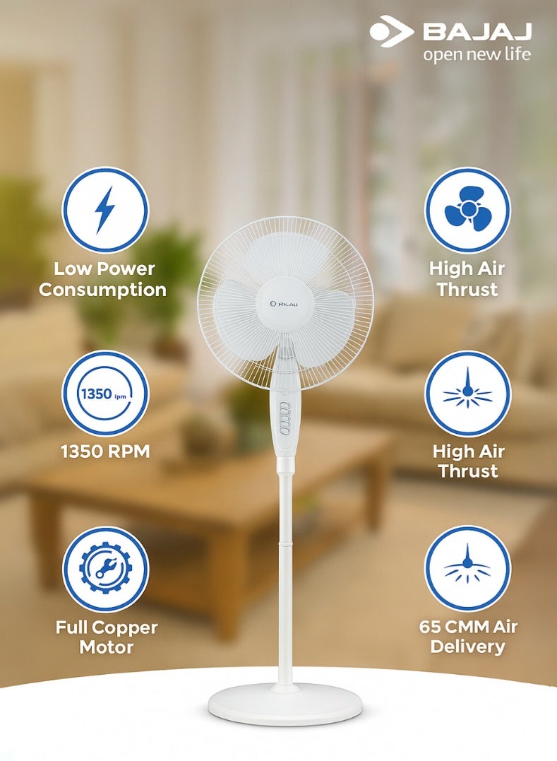 بجاج مروحة قاعدة Esteem 400mm | مروحة قائمة بسرعة عالية 16 بوصة مع تدفق هواء قوي، ارتفاع قابل للتعديل، دوران و 3 إعدادات سرعة - Image 3