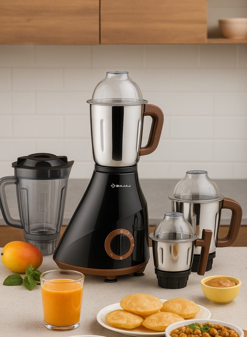 Bajaj Armor Series Quadramax Mixer Grinder, 4 Heavy-Duty Stainless Steel Jars, Hardened Blades, Overload Protection – 1000 W 410635 BLACK - Image 3