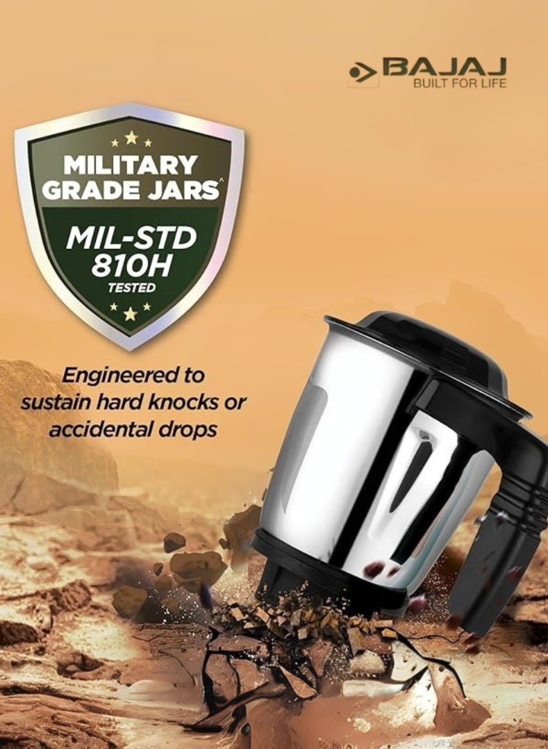 بجاج Military Series Finesse Mixer Grinder, 4 Stainless Steel Jars, Heavy-Duty Blades, Overload Protection – Midnight Finish, 750 W 410592 black - Image 2