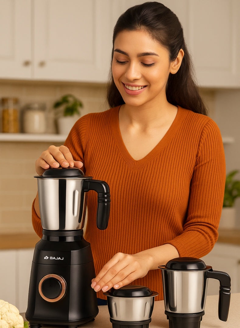 بجاج Military Series Finesse Mixer Grinder, 4 Stainless Steel Jars, Heavy-Duty Blades, Overload Protection – Midnight Finish, 750 W 410592 black - Image 5