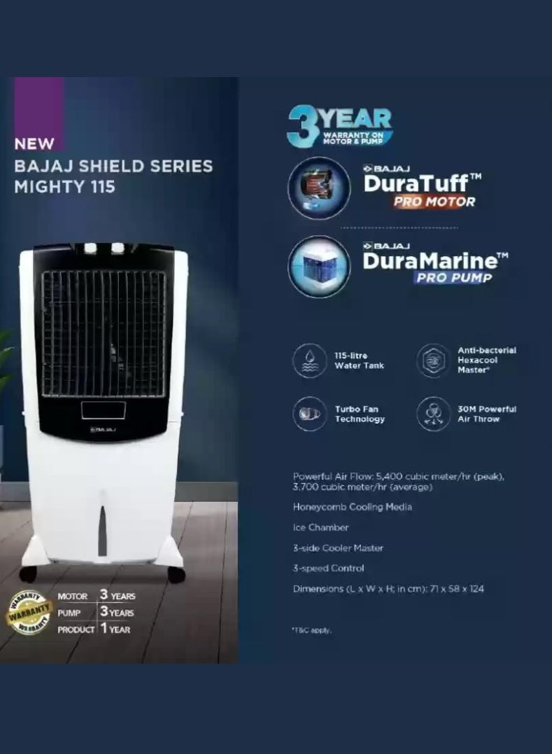 بجاج مبرد الهواء الصحراوي الشديد من سلسلة شيلد سعة 115 لتر - مبرد ثقيل مع توصيل هواء قوي، وسادات خلوية، وغرفة ثلج، متوافق مع العاكس، تبريد موفر للطاقة للمساحات الكبيرة، المتاجر والمساحات الخارجية - Image 3