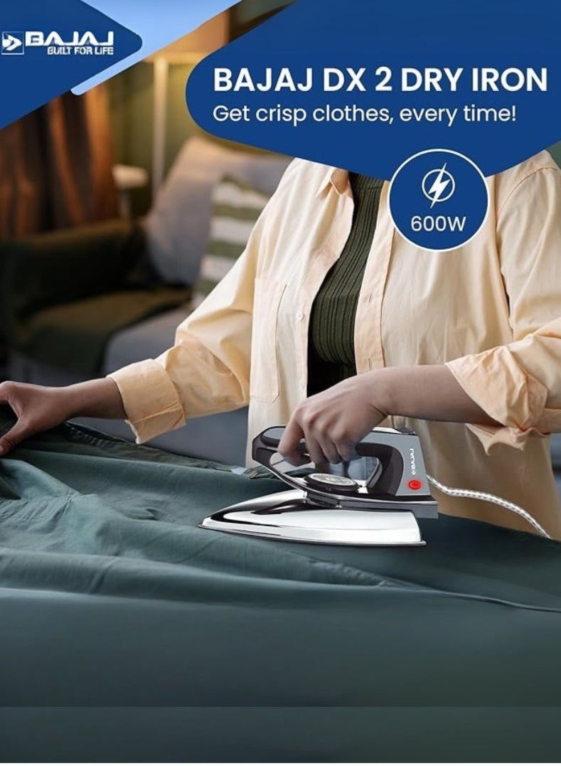 بجاج مكواة باجاج DX 2 | مكواة جافة خفيفة الوزن ومضغوطة مع قاعدة غير لاصقة، تحكم في درجة الحرارة وقاية من السخونة الزائدة - Image 1