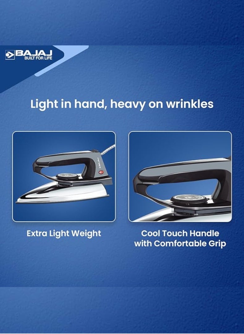 بجاج مكواة باجاج DX 2 | مكواة جافة خفيفة الوزن ومضغوطة مع قاعدة غير لاصقة، تحكم في درجة الحرارة وقاية من السخونة الزائدة - Image 3