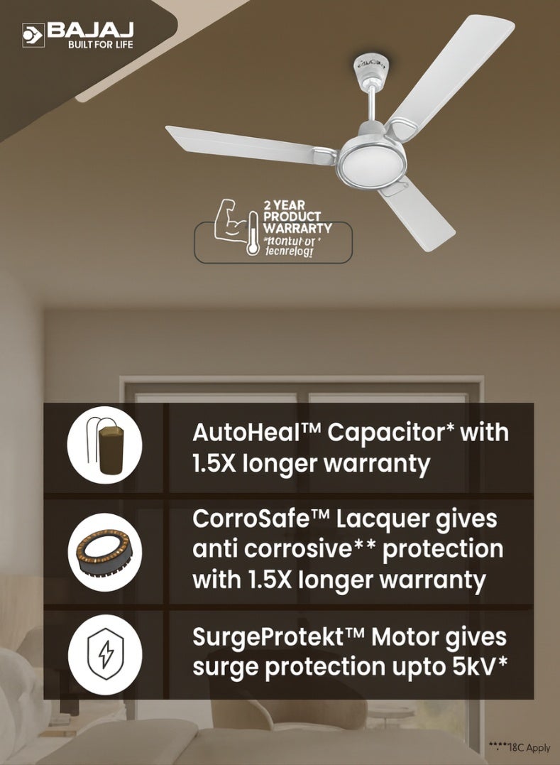 بجاج مروحة سقف من سلسلة إندور كريسنت 12S1 بكفاءة طاقة 1200 مم مع تشغيل صامت وشفرات متينة - Image 3