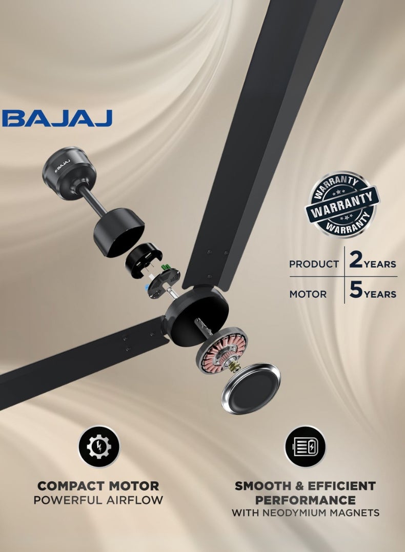 بجاج مروحة سقف كلاسيكو سليك بلس 1200 مم – تقنية BLDC المتقدمة، محرك عالي السرعة 370 دورة في الدقيقة، أداء موفر للطاقة 52 واط، محامل كروية مزدوجة، توصيل هواء قوي – تشطيب رمادي فحمي أنيق - Image 4