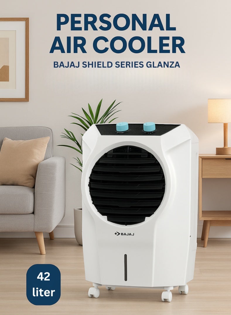 بجاج مبرد الهواء باجاج شيلد سيريز غلانزا 42 لتر – موديل 480164 | مبرد شخصي مدمج وقوي مع وسائد خلوية، غرفة ثلج، تدفق هواء توربو، متوافق مع العاكس، موفر للطاقة للمنازل والمكاتب - Image 1