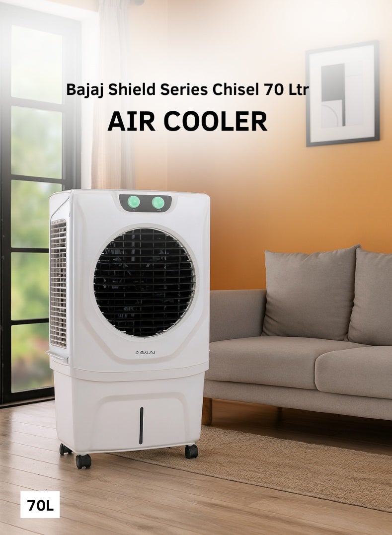 Bajaj Shield Series 70 Litres Air Cooler – Powerful Desert Cooler for Large Rooms, Honeycomb Cooling Pads, Turbo Fan Technology, Ice Chamber, Inverter Compatible, Low Power Consumption 480137 white - Image 1