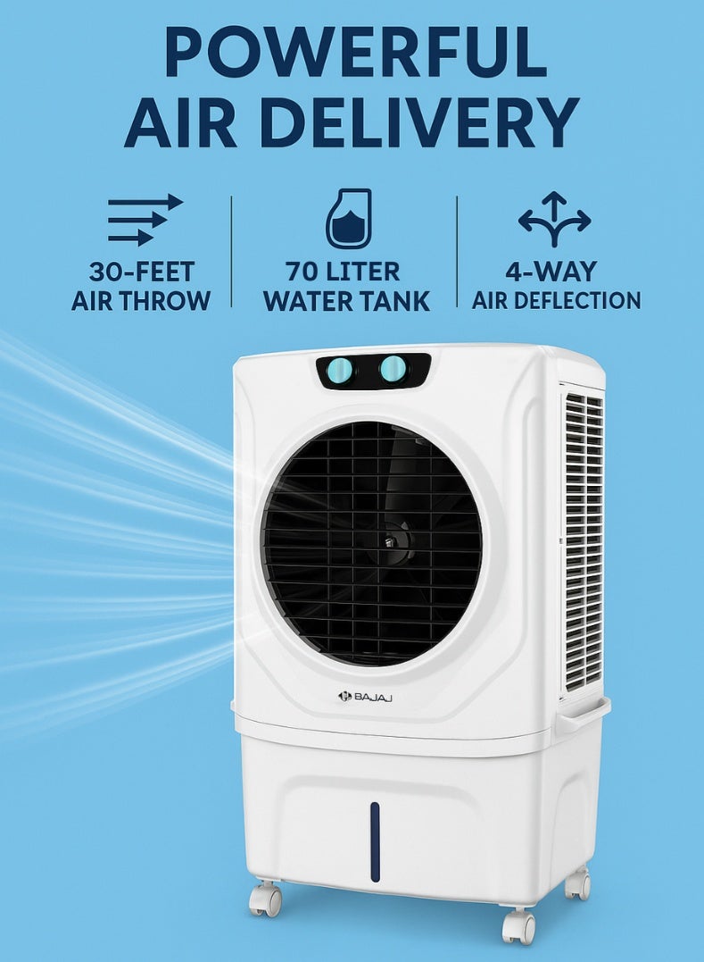 Bajaj Shield Series 70 Litres Air Cooler – Powerful Desert Cooler for Large Rooms, Honeycomb Cooling Pads, Turbo Fan Technology, Ice Chamber, Inverter Compatible, Low Power Consumption 480137 white - Image 3