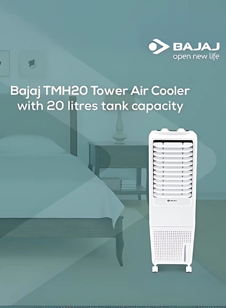 Bajaj TMH 20 Litres Personal Air Cooler – Compact & Portable Cooler with Honeycomb Pads, Powerful Air Throw, Ice Chamber, Inverter Compatible, Low Power Consumption for Bedrooms & Offices 480110 WHITE - Image 1