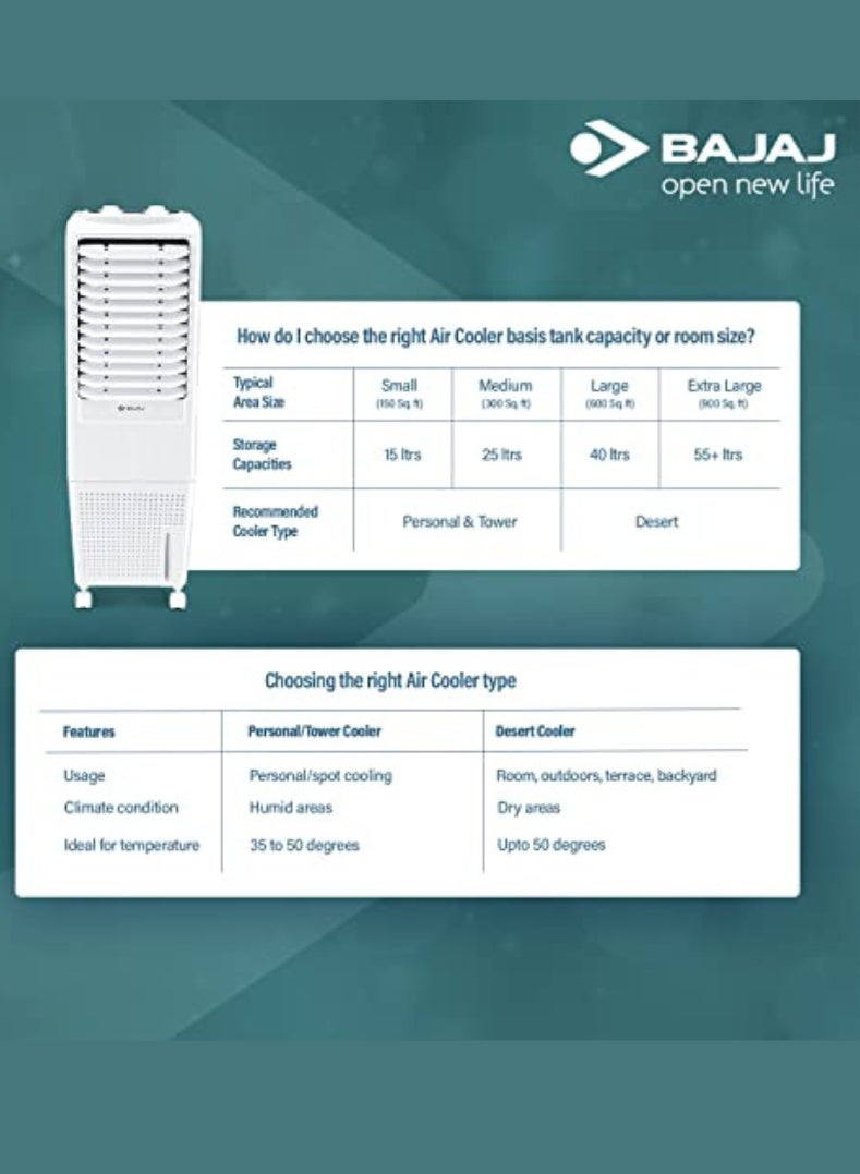 Bajaj TMH 20 Litres Personal Air Cooler – Compact & Portable Cooler with Honeycomb Pads, Powerful Air Throw, Ice Chamber, Inverter Compatible, Low Power Consumption for Bedrooms & Offices 480110 WHITE - Image 5