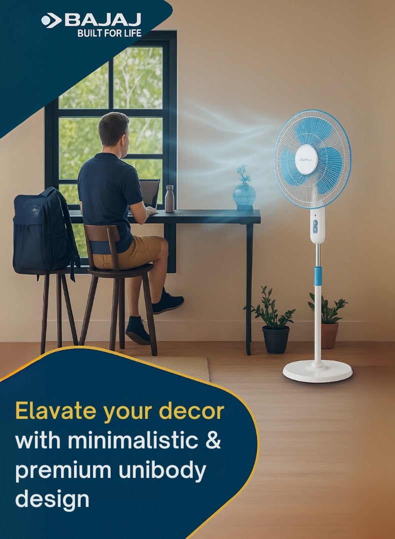 بجاج مروحة طاولة توربو | مروحة قائمة بسرعة عالية 400 مم (16 بوصة) مع تدفق هواء قوي، ارتفاع قابل للتعديل، 3 إعدادات سرعة وتشطيب أنيق باللون الأزرق فيجي - Image 4