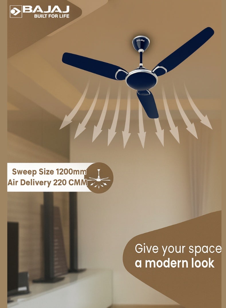 بجاج مروحة سقف عصرية 14EE 1400 مم - تشطيب أزرق سماوي أنيق، أداء عالي السرعة، كفاءة في استهلاك الطاقة، محرك ذو كرتين مزدوجتين، تدفق هواء واسع للمنازل والمكاتب - Image 2