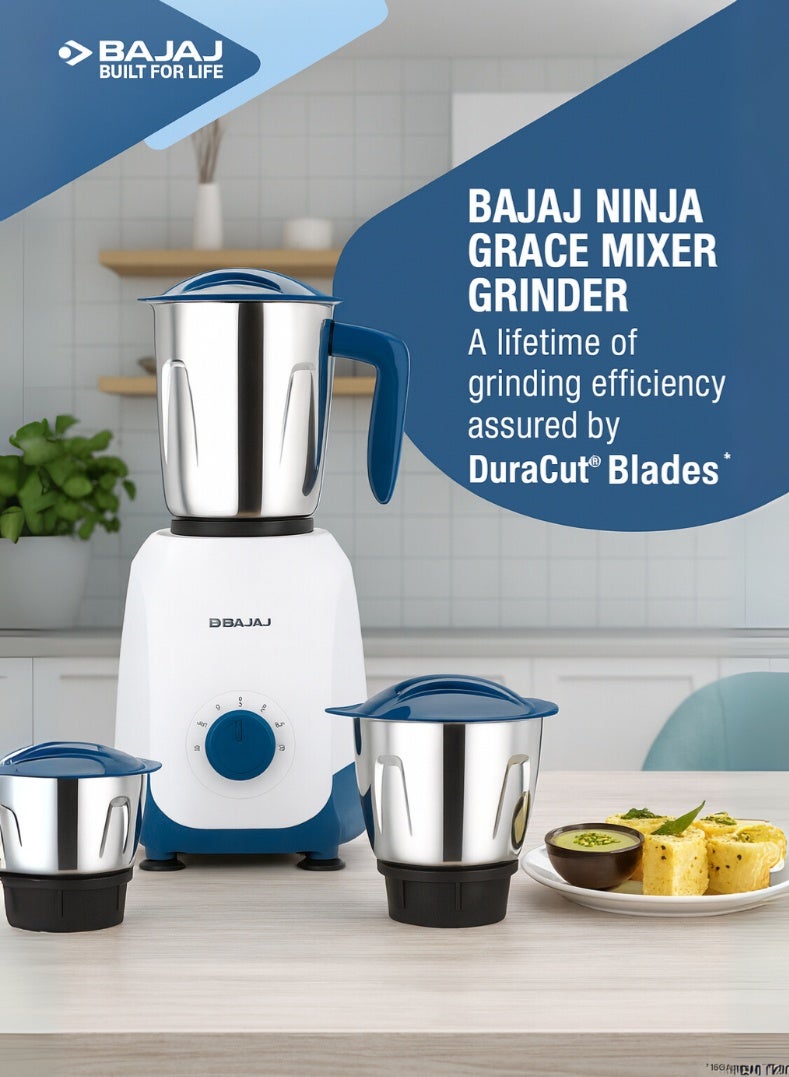 بجاج خلاط ومطحنة نينجا سيريز نوتش، تشطيب أزرق فرنسي أنيق، 3 أوعية متعددة الاستخدامات مع شفرات من الفولاذ المقاوم للصدأ، تحكم بسرعة 3 مع وظيفة النبض، حماية من الحمل الزائد - Image 1