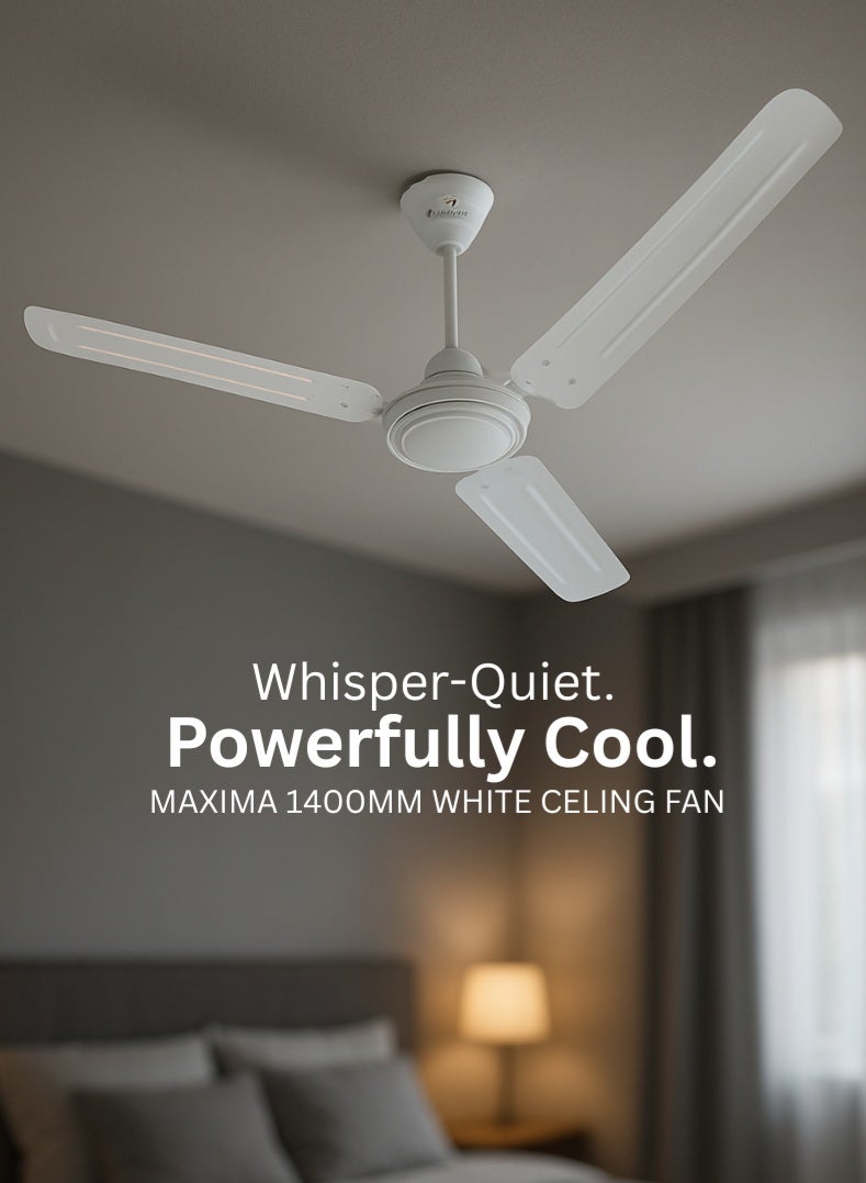 بجاج مروحة سقف ماكسيما 1400 مم عالية السرعة مع توصيل هواء متفوق، تشطيب أبيض، محرك موفر للطاقة وتغطية واسعة - Image 1