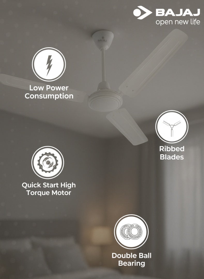 بجاج مروحة سقف ماكسيما 1400 مم عالية السرعة مع توصيل هواء متفوق، تشطيب أبيض، محرك موفر للطاقة وتغطية واسعة - Image 2