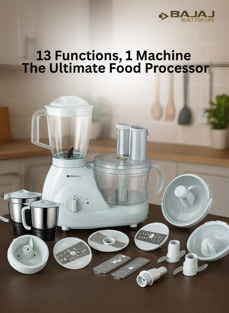 بجاج 13 في 1 معالج الطعام FX11 من باجاج، محرك، عدة أوعية وإضافات، شفرات من الفولاذ المقاوم للصدأ، قفل أمان وحماية من الحمل الزائد - Image 1