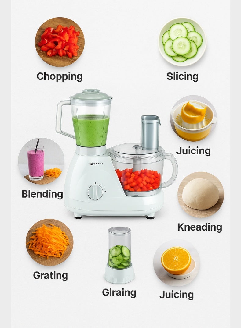 بجاج 13 في 1 معالج الطعام FX11 من باجاج، محرك، عدة أوعية وإضافات، شفرات من الفولاذ المقاوم للصدأ، قفل أمان وحماية من الحمل الزائد - Image 5