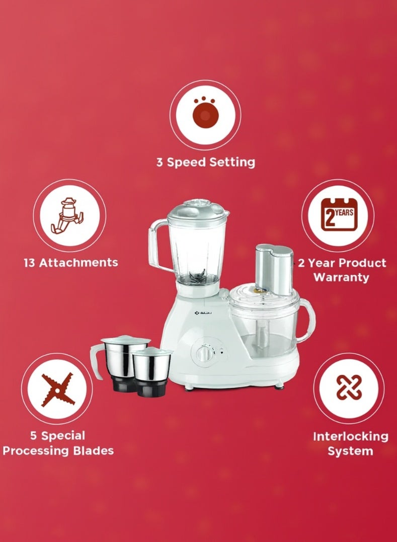 بجاج 13 في 1 معالج الطعام FX11 من باجاج، محرك، عدة أوعية وإضافات، شفرات من الفولاذ المقاوم للصدأ، قفل أمان وحماية من الحمل الزائد - Image 2