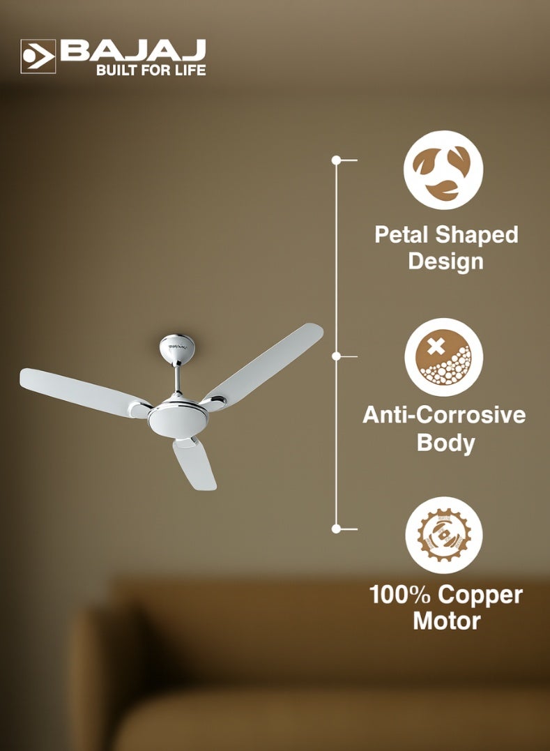بجاج مروحة سقف دوراتو ديكو 12S1 بسرعة عالية 1200 مم بتشطيب أبيض زخرفي، توصيل هواء قوي، محرك موفر للطاقة وتصميم أنيق - Image 2