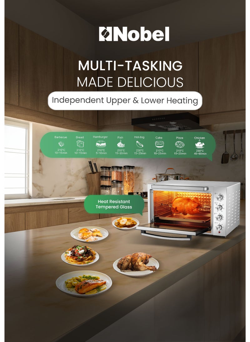نوبل فرن كهربائي نوبل 150 لتر 2800 واط مع شواية، تقنية الحمل الحراري، ترموستات قابل للتعديل (70-250 درجة مئوية)، مؤقت 120 دقيقة، مصباح، باب زجاجي مفرد، تسخين قوي – NEO185PRO (ضمان سنة واحدة) - Image 4