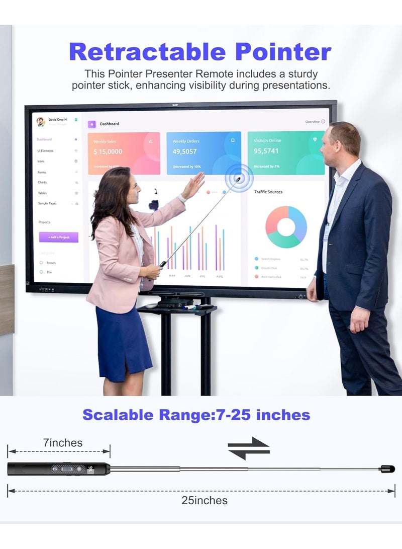 HP SS232 Wireless Presentation Clicker with Red Laser Pointer, Type-C Rechargeable Remote Control for PowerPoint, Extendable Teaching Stick & Touch Stylus, Multi-Function PPT Presenter for Classroom & Office Black - Image 5