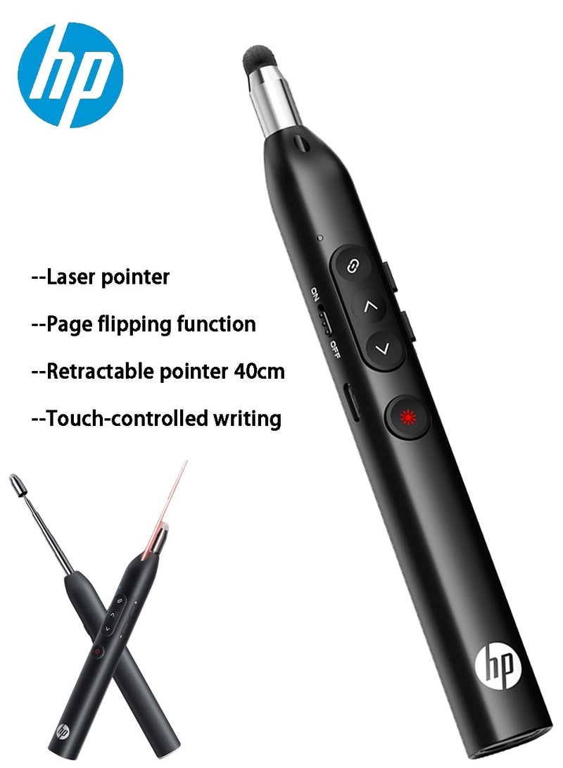 HP SS232 Wireless Presentation Clicker with Red Laser Pointer, Type-C Rechargeable Remote Control for PowerPoint, Extendable Teaching Stick & Touch Stylus, Multi-Function PPT Presenter for Classroom & Office Black - Image 1