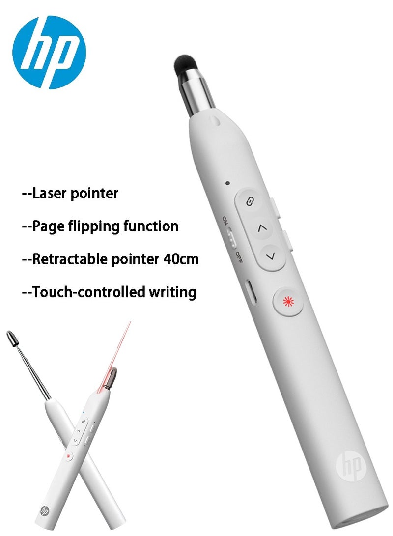 HP جهاز التحكم عن بُعد اللاسلكي SS232 مع مؤشر ليزر أحمر، جهاز تحكم عن بُعد قابل لإعادة الشحن من نوع C لبرنامج PowerPoint، عصا تعليمية قابلة للتمديد وقلم لمسة، مقدم PPT متعدد الوظائف للفصول الدراسية والمكتب - Image 1