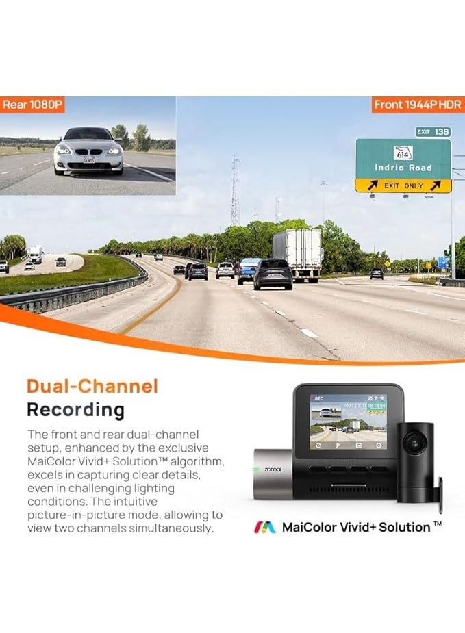70mai A510 HDR 3K Dual Channel Dash Cam, STARVIS 2 IMX675 Sensor, ADAS, Built-in GPS Logger, Route Recorder, MaiColor Vivid+ with Night Owl Vision, App Playback & Share, Optional Parking Monitoring - Image 2