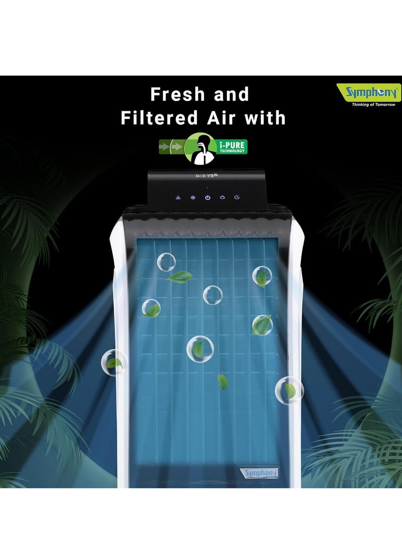 SYMPHONY Portable Tower Air Cooler For Home, Office with 3-Side Honeycomb Pads, Pop-Up Touchscreen, i-Pure Technology and Low Power Consumption, Black – 1-year Warranty Diet 3D 20i White/Balck - Image 3