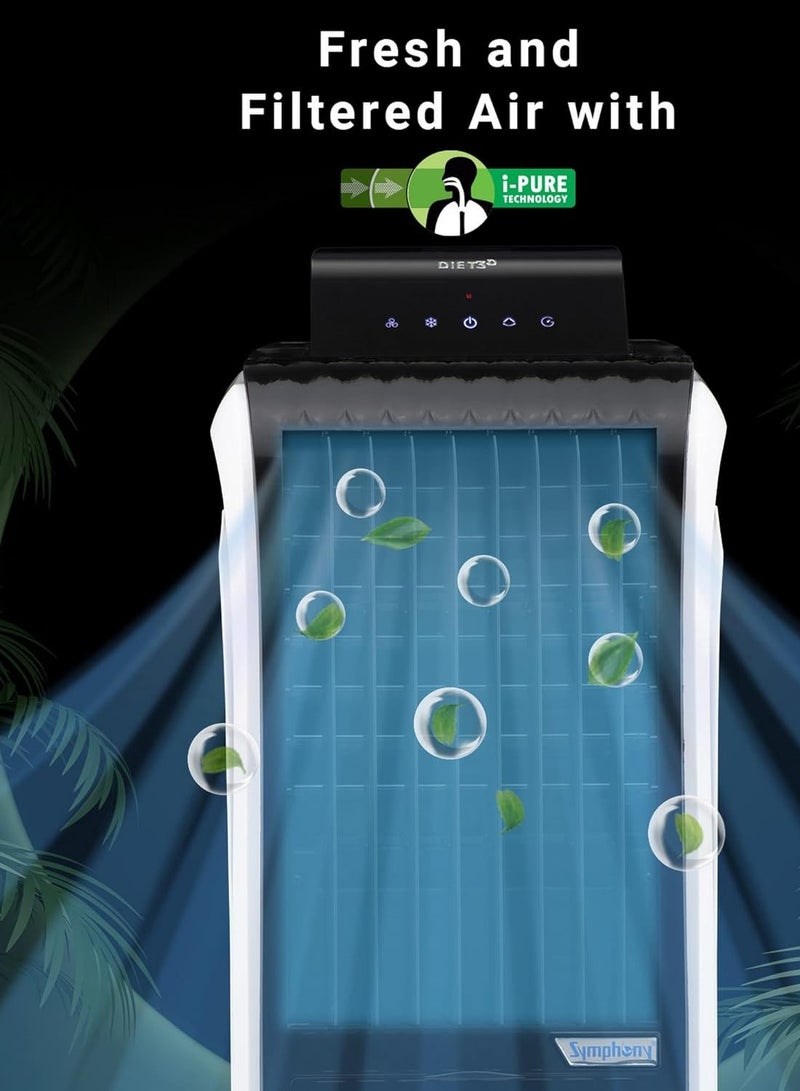 SYMPHONY Portable Tower Air Cooler For Home, Office with 3-Side Honeycomb Pads, Pop-Up Touchscreen, i-Pure Technology and Low Power Consumption, 1-year Warranty 30 L Diet 3D 30i White/Black - Image 3