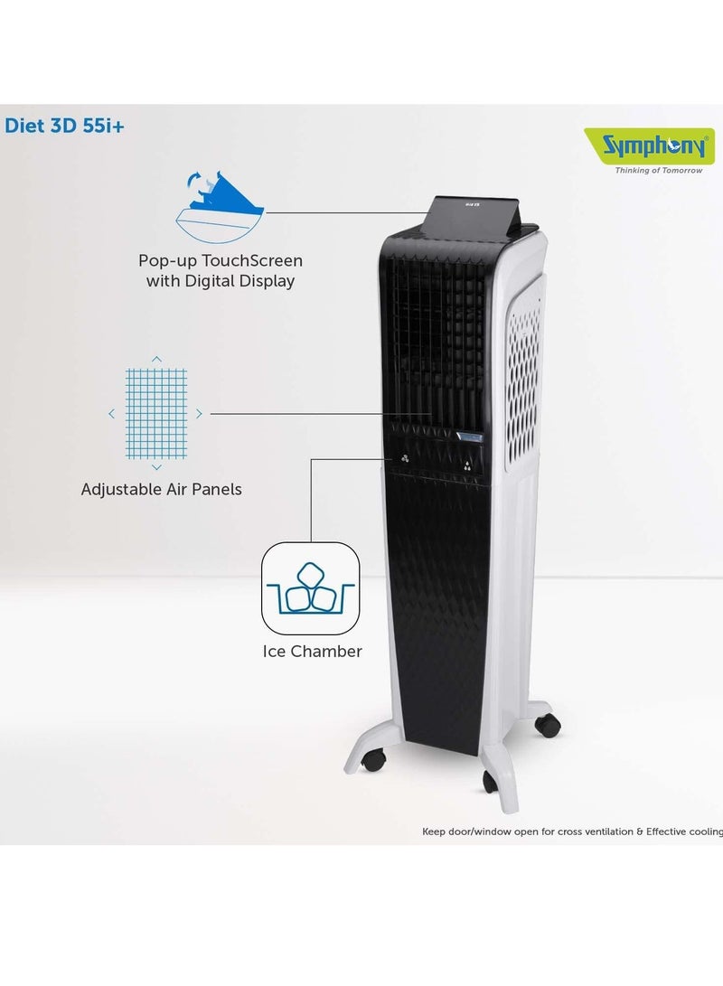 SYMPHONY Portable Tower Air Cooler For Home, Office with 3-Side Honeycomb Pads, Pop-Up Touchscreen, i-Pure Technology and Low Power Consumption, Black – 1-year Warranty Diet 3D 55i White/Black - Image 5