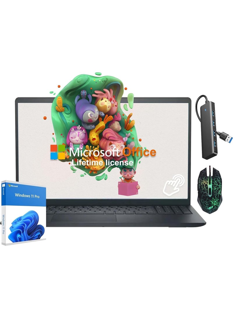 DELL (Upgraded Version) Inspiron 15.6" FHD Touchscreen Laptop Computer, 13th Gen Intel 10-Core i5-1334U (Beat i7-1250U), 16GB DDR4 RAM, 512GB PCIe SSD, WiFi 6, Bluetooth, Type-C, HDMI, Black, Windows 11 Pro With Free Office 365 + Consumix Mouse pad English Black English Black - Image 1