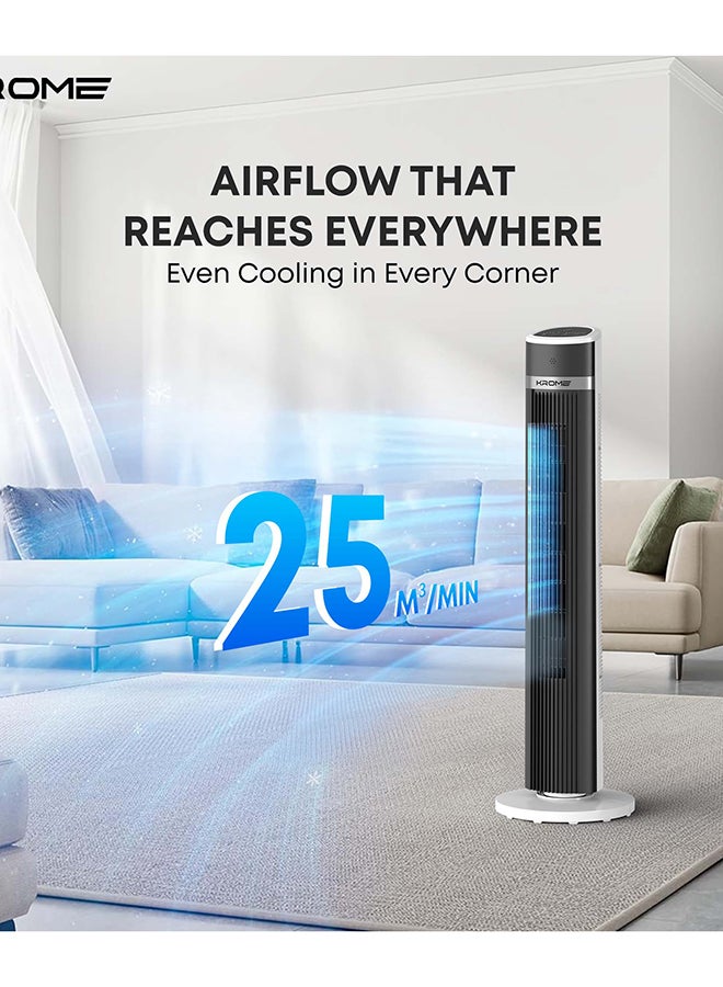 Krome 40-Inch Tower Fan with Remote Control, 3 Wind Modes, 3 Speed Levels & 15-Hour Timer – Silent Operation - KR-FNT40M black - Image 4